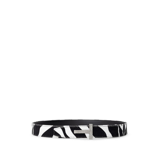 Black And White Leather Regular Belt Belt Tom Ford