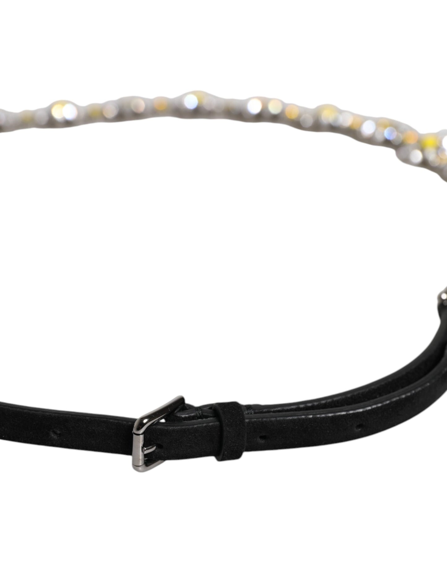 Black Leather Daisy Crystal Embellish Waist Belt Belt Dolce & Gabbana