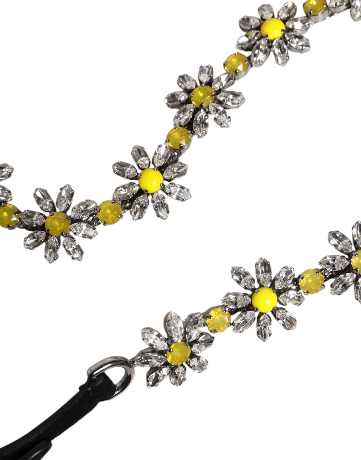 Black Leather Daisy Crystal Embellish Waist Belt Belt Dolce & Gabbana