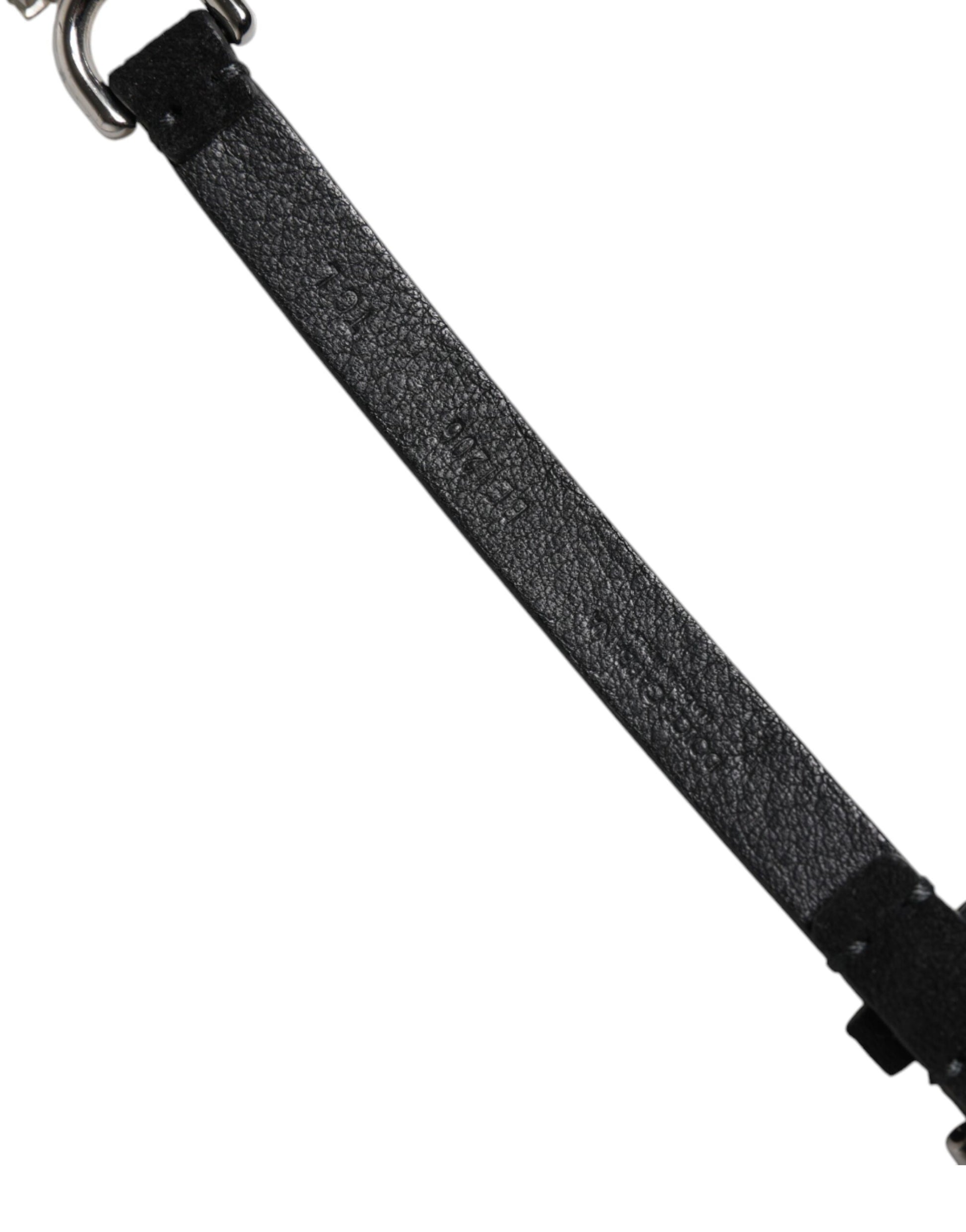 Black Leather Daisy Crystal Embellish Waist Belt Belt Dolce & Gabbana