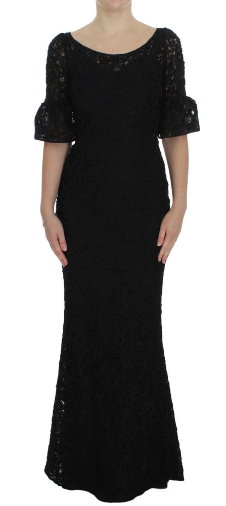 Black Floral Lace Long Bodycon Maxi Dress Dress Dolce & Gabbana