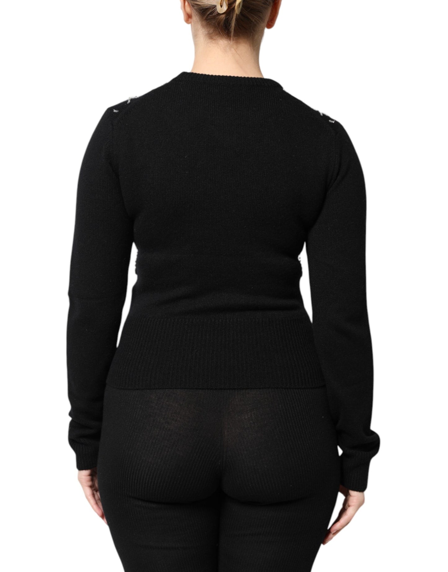 Black Cashmere Embellished Long Sleeves Top Blouses Dolce & Gabbana