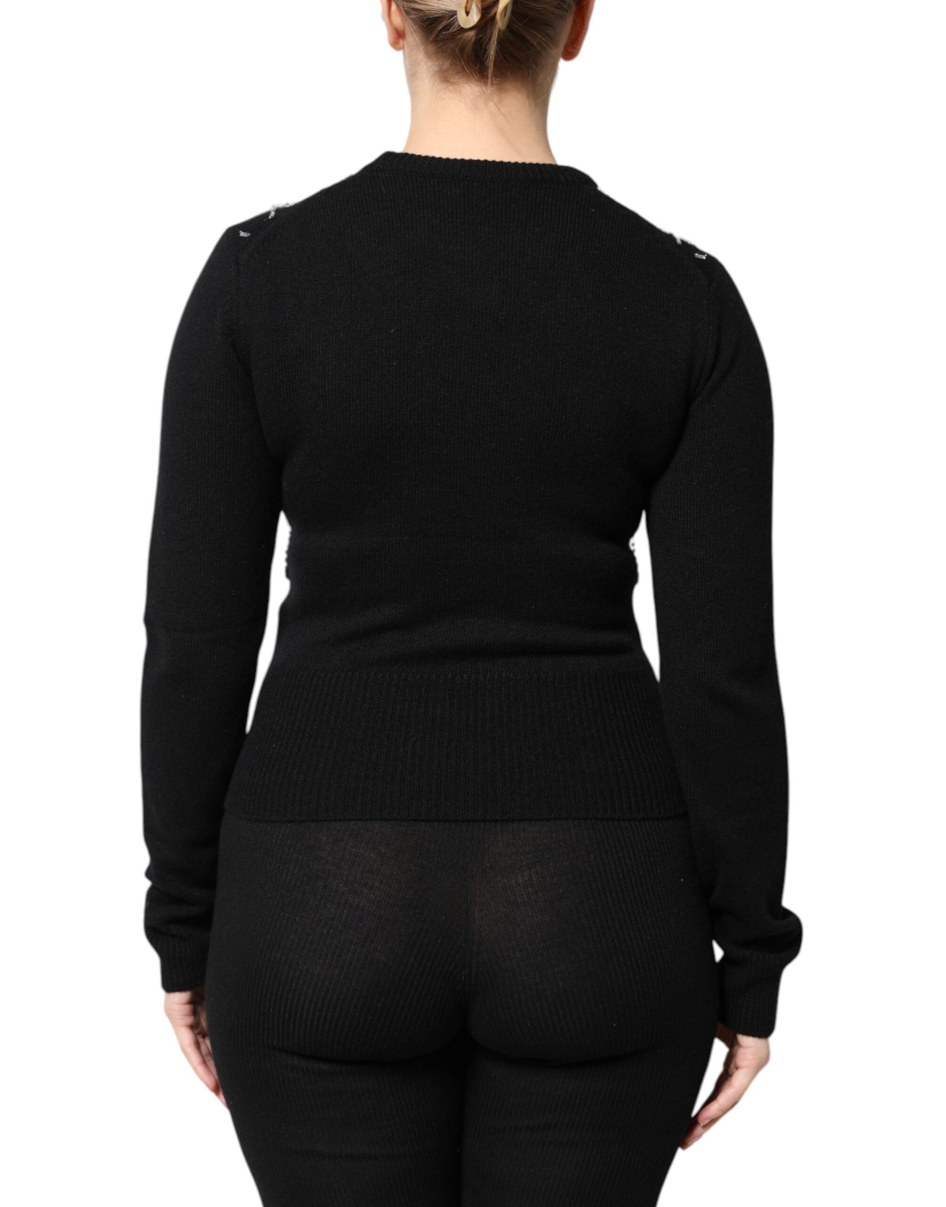 Black Cashmere Embellished Long Sleeves Top Blouses Dolce & Gabbana