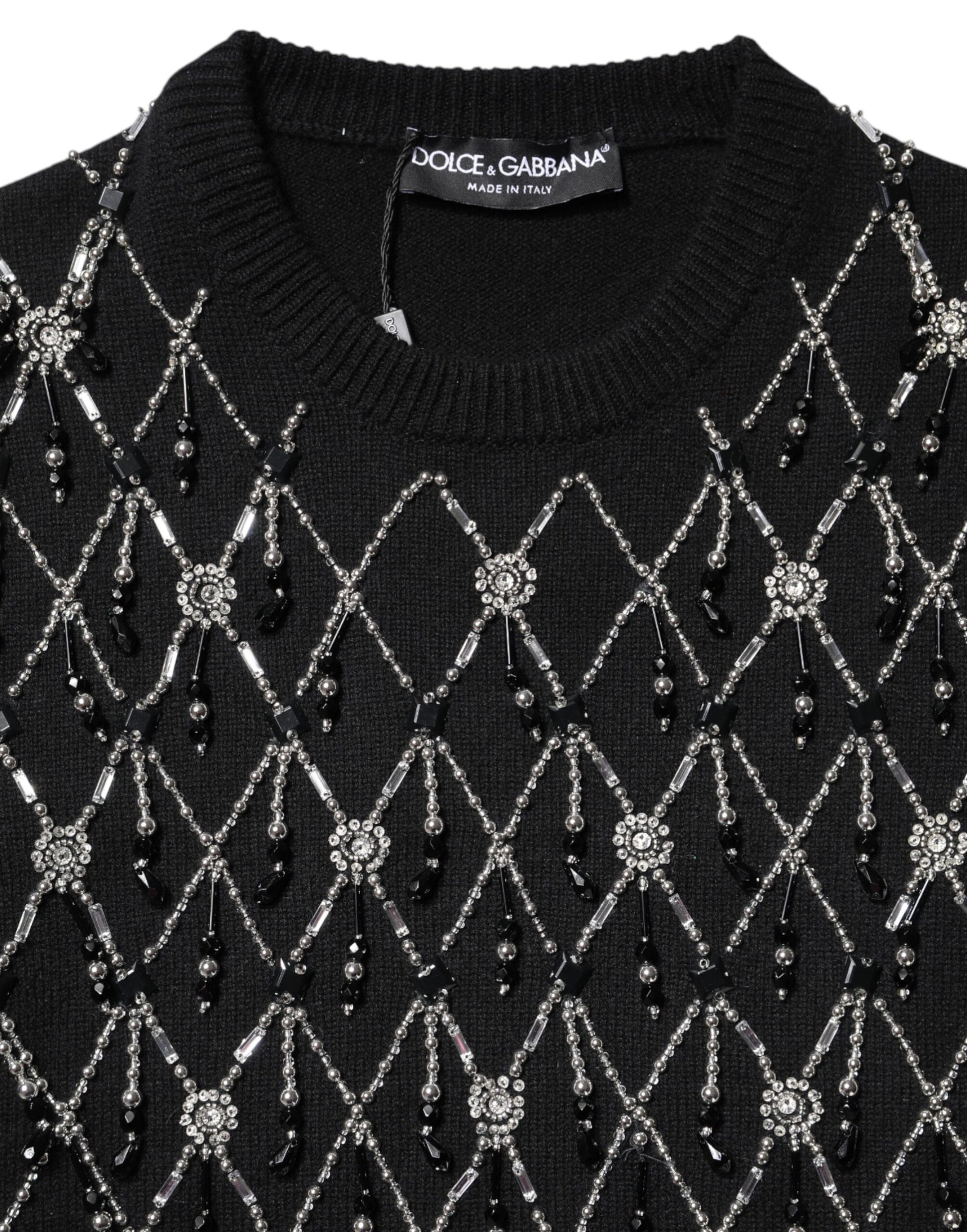 Black Cashmere Embellished Long Sleeves Top Blouses Dolce & Gabbana