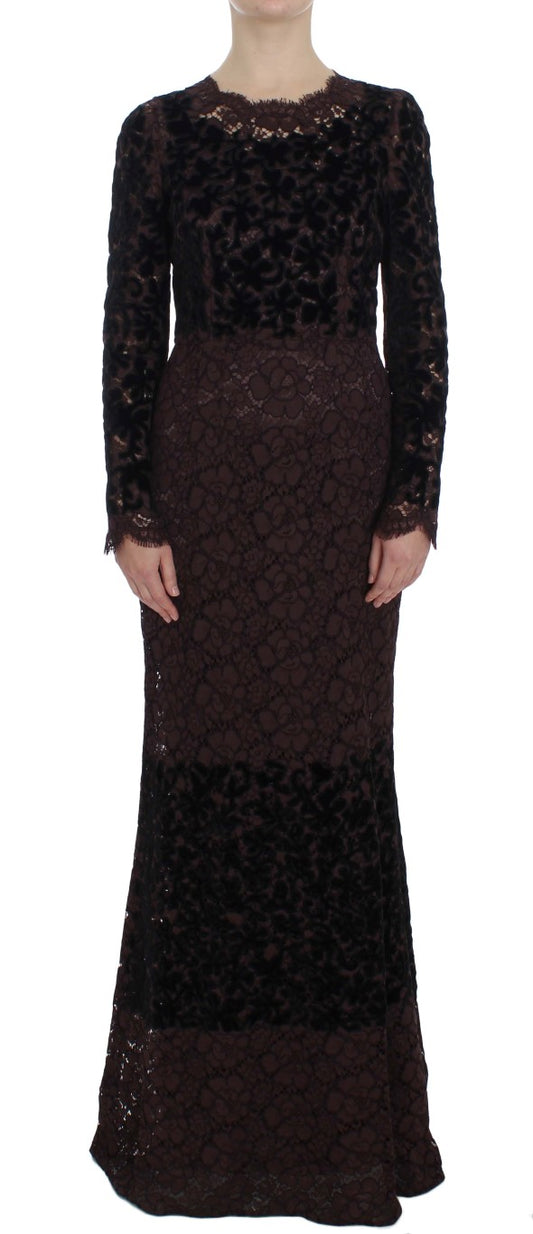 Purple Floral Lace Ricamo Maxi Dress Dress Dolce & Gabbana