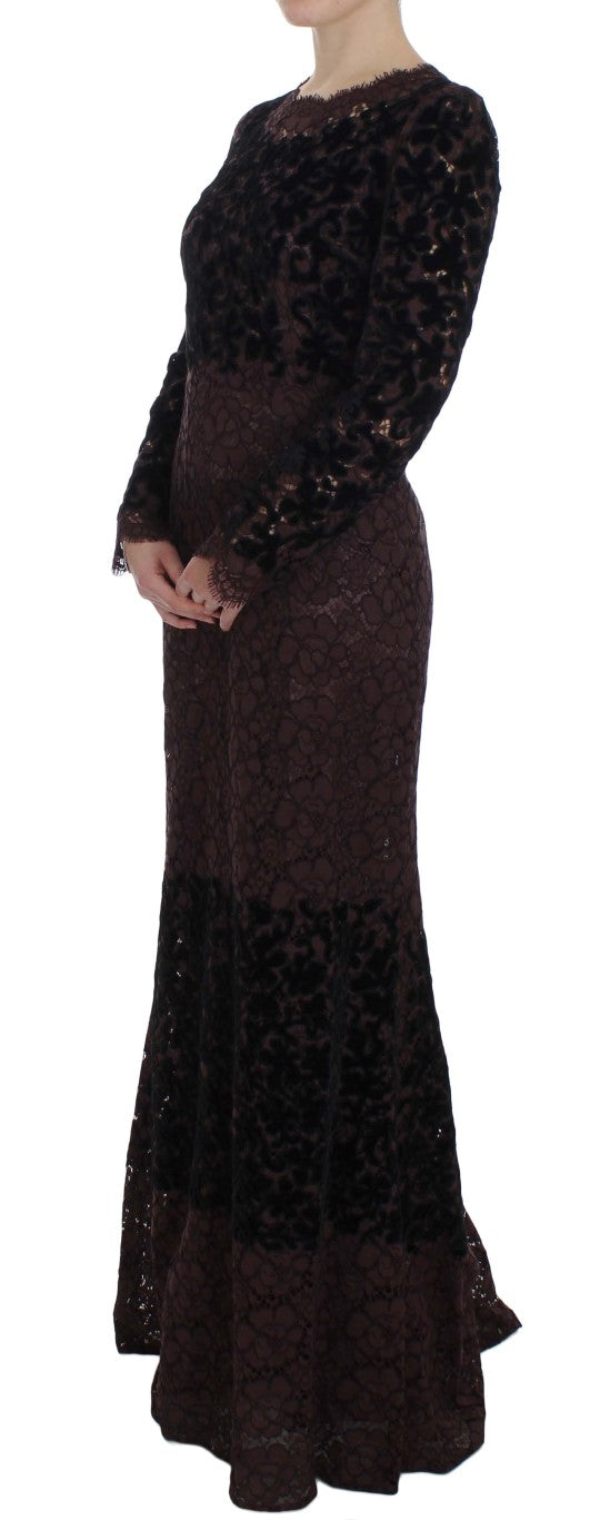 Purple Floral Lace Ricamo Maxi Dress Dress Dolce & Gabbana