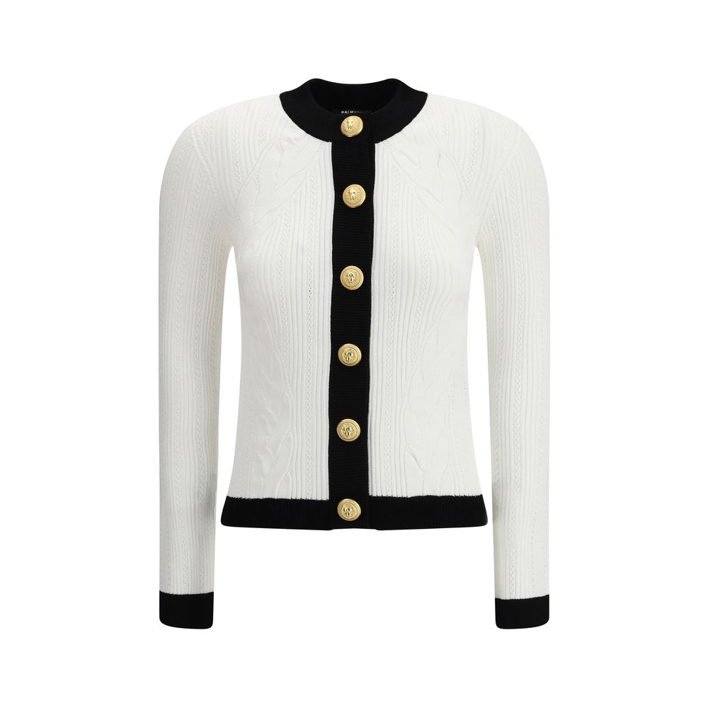White Viscose Cardigan Knitwear Balmain