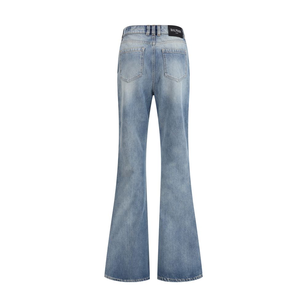 Blue Cotton Flared Jeans Pants Balmain