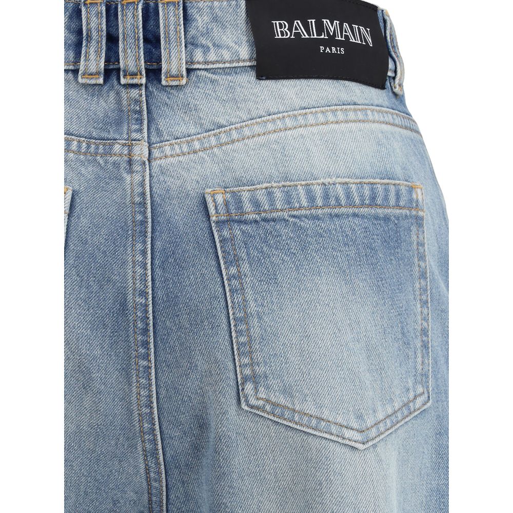 Blue Cotton Flared Jeans Pants Balmain