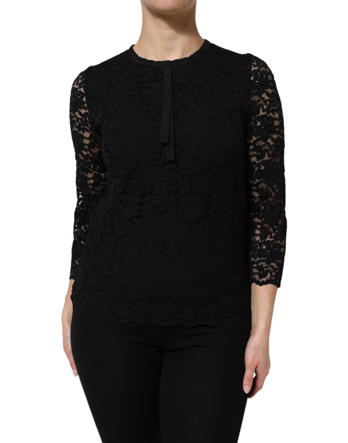 Black Nylon Lace Long Sleeve Blouse Top Blouses Dolce & Gabbana