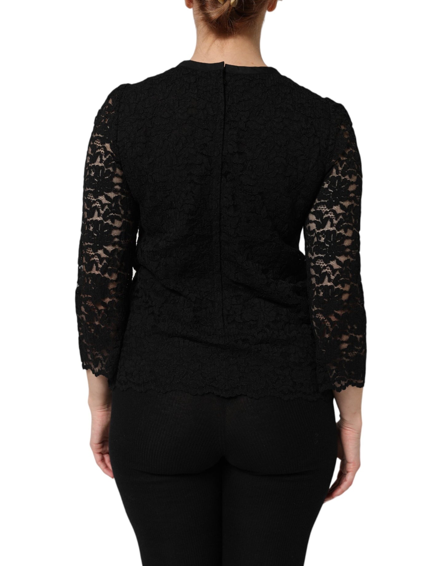 Black Nylon Lace Long Sleeve Blouse Top Blouses Dolce & Gabbana
