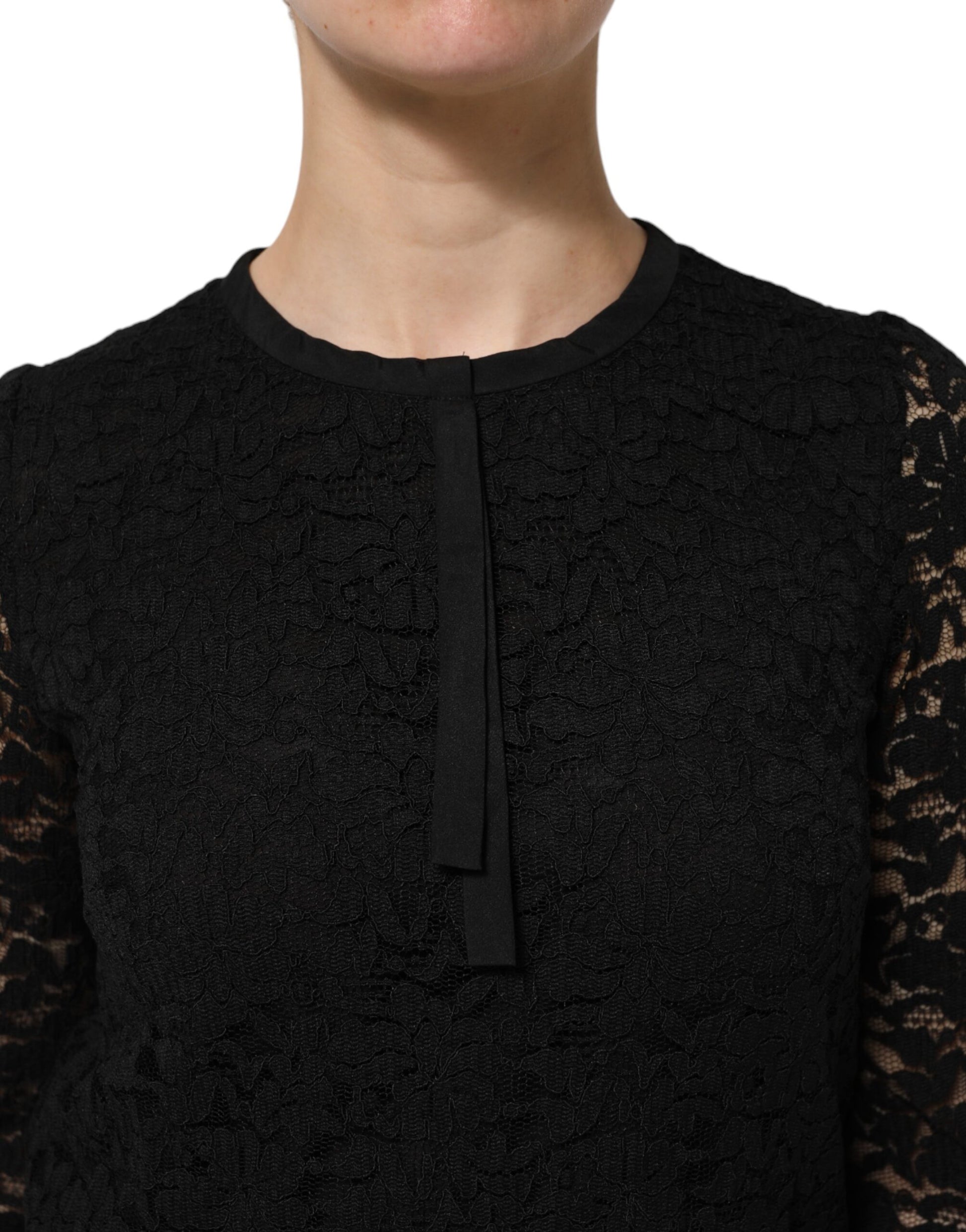 Black Nylon Lace Long Sleeve Blouse Top Blouses Dolce & Gabbana