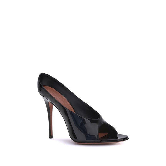 Black Calf Leather Bos Taurus Stiletto Heel Sandals Shoes Amina Muaddi
