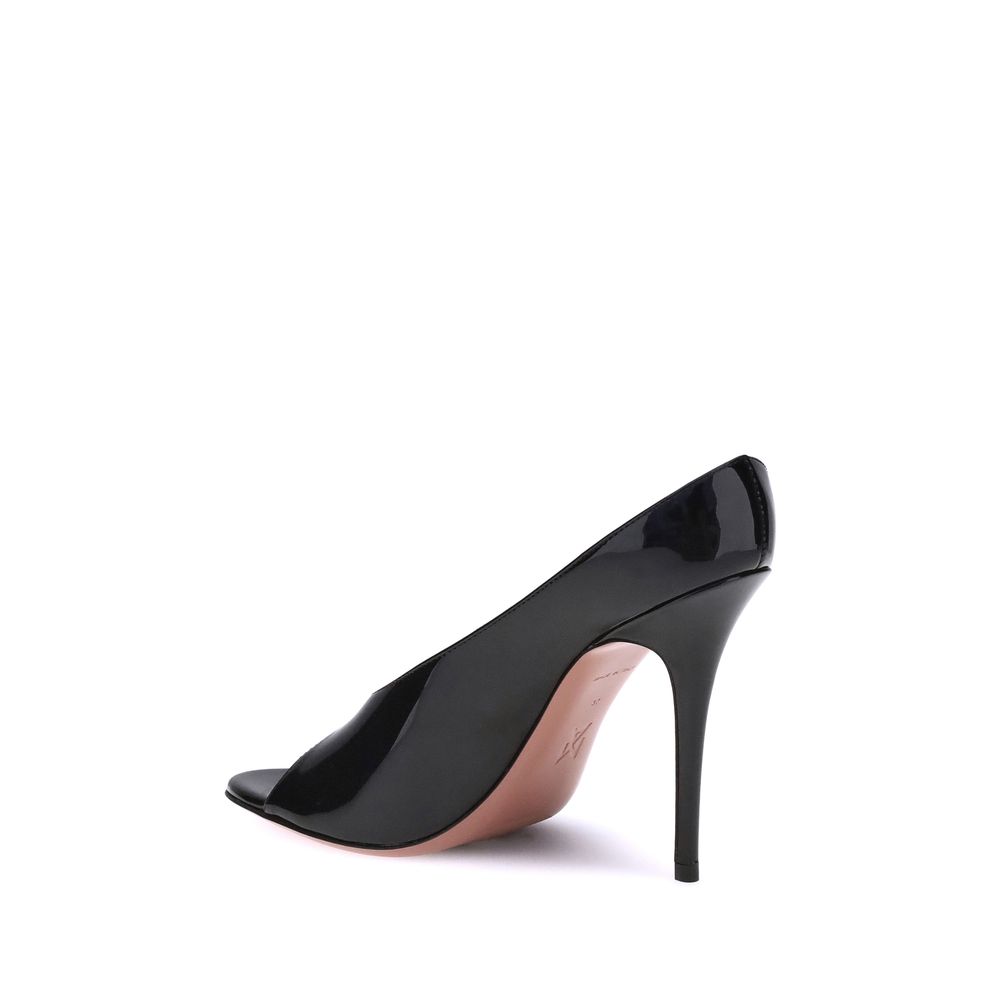 Black Calf Leather Bos Taurus Stiletto Heel Sandals Shoes Amina Muaddi