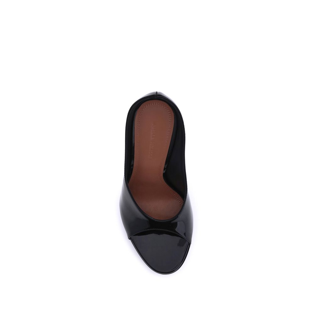 Black Calf Leather Bos Taurus Stiletto Heel Sandals Shoes Amina Muaddi