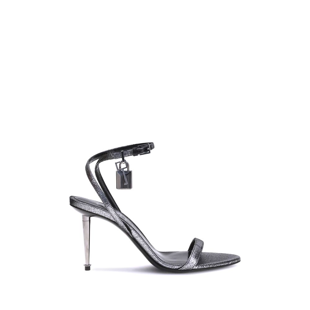 Silver Calf Leather Bos Taurus Stiletto Heel Sandals Shoes Tom Ford