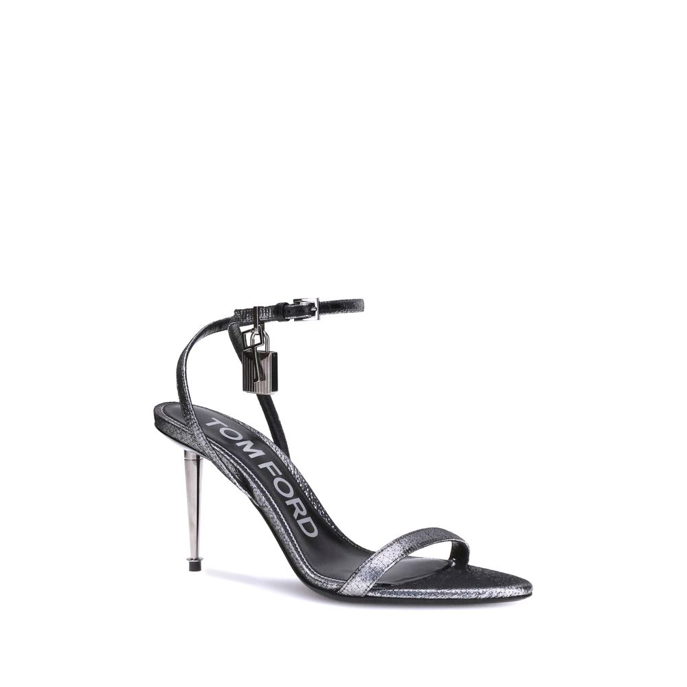 Silver Calf Leather Bos Taurus Stiletto Heel Sandals Shoes Tom Ford