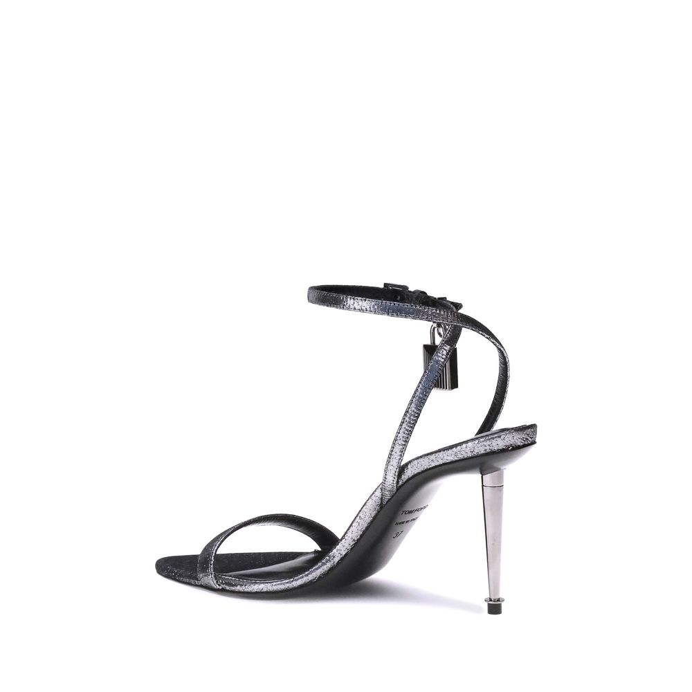 Silver Calf Leather Bos Taurus Stiletto Heel Sandals Shoes Tom Ford