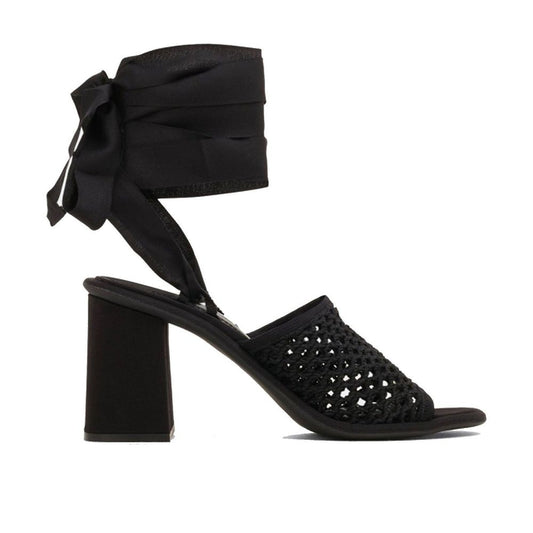 Black Fabric Strap-On Sandals