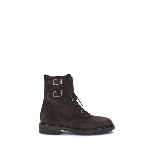Black Calf Leather Bos Taurus Lace-Up Boots Shoes Gianvito Rossi