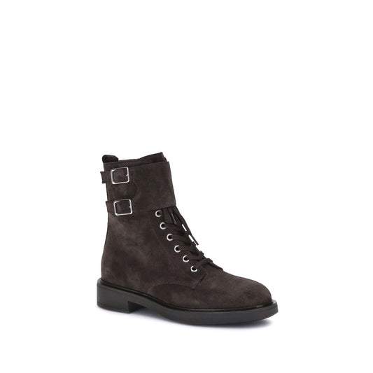 Black Calf Leather Bos Taurus Lace-Up Boots Shoes Gianvito Rossi