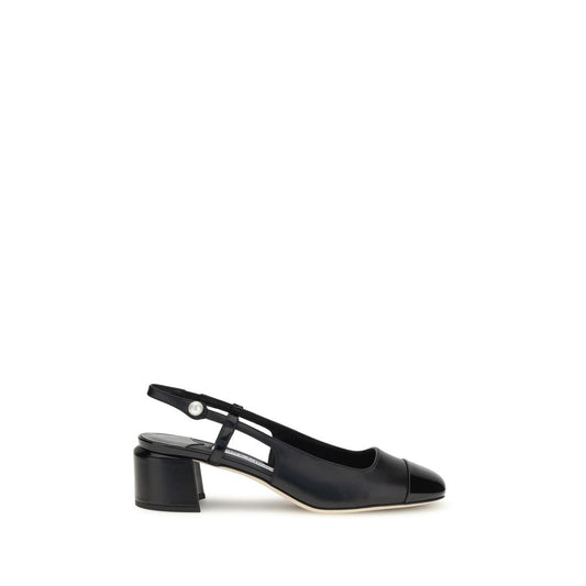 Black Calf Leather Bos Taurus Mid Heel Pumps Shoes Jimmy Choo