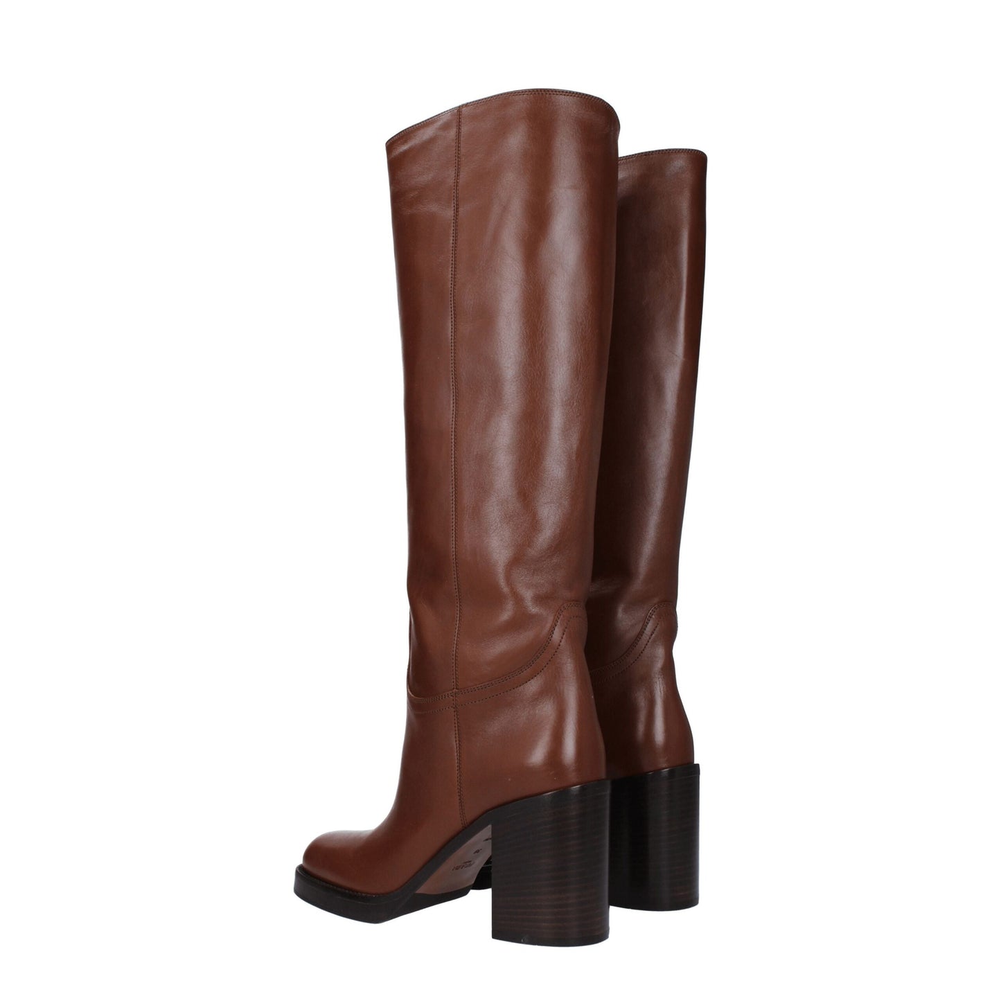 Brown Leather High Heel Boots Shoes Prada
