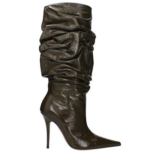 Green Leather High Heel Boots Shoes Amina Muaddi