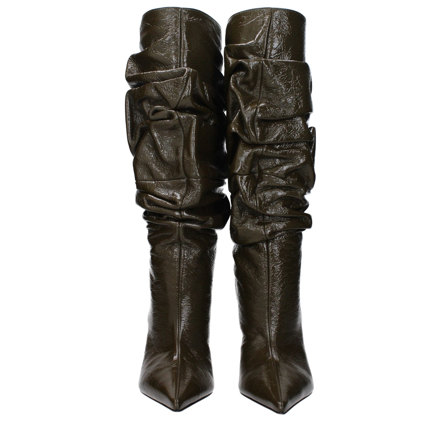 Green Leather High Heel Boots Shoes Amina Muaddi