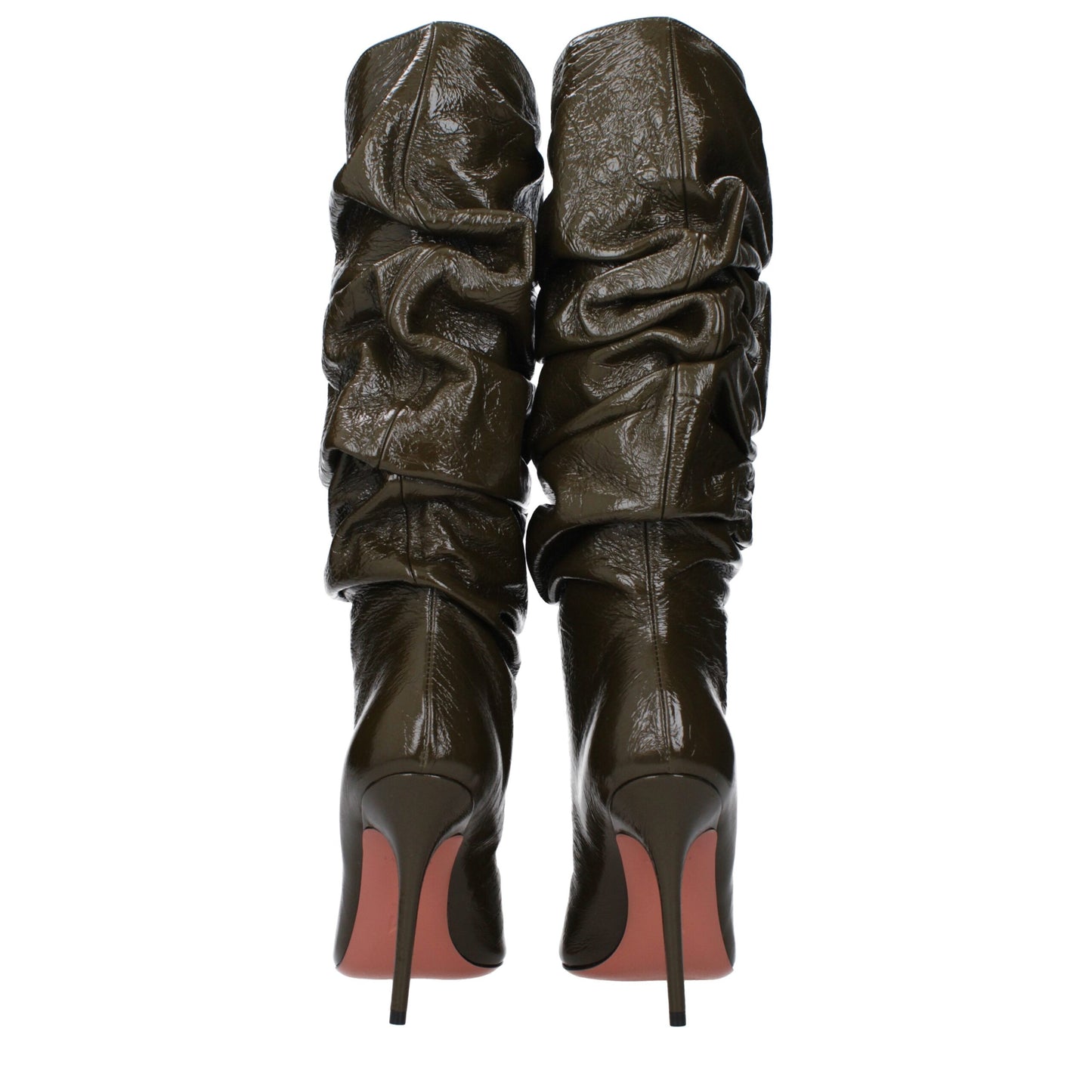Green Leather High Heel Boots Shoes Amina Muaddi