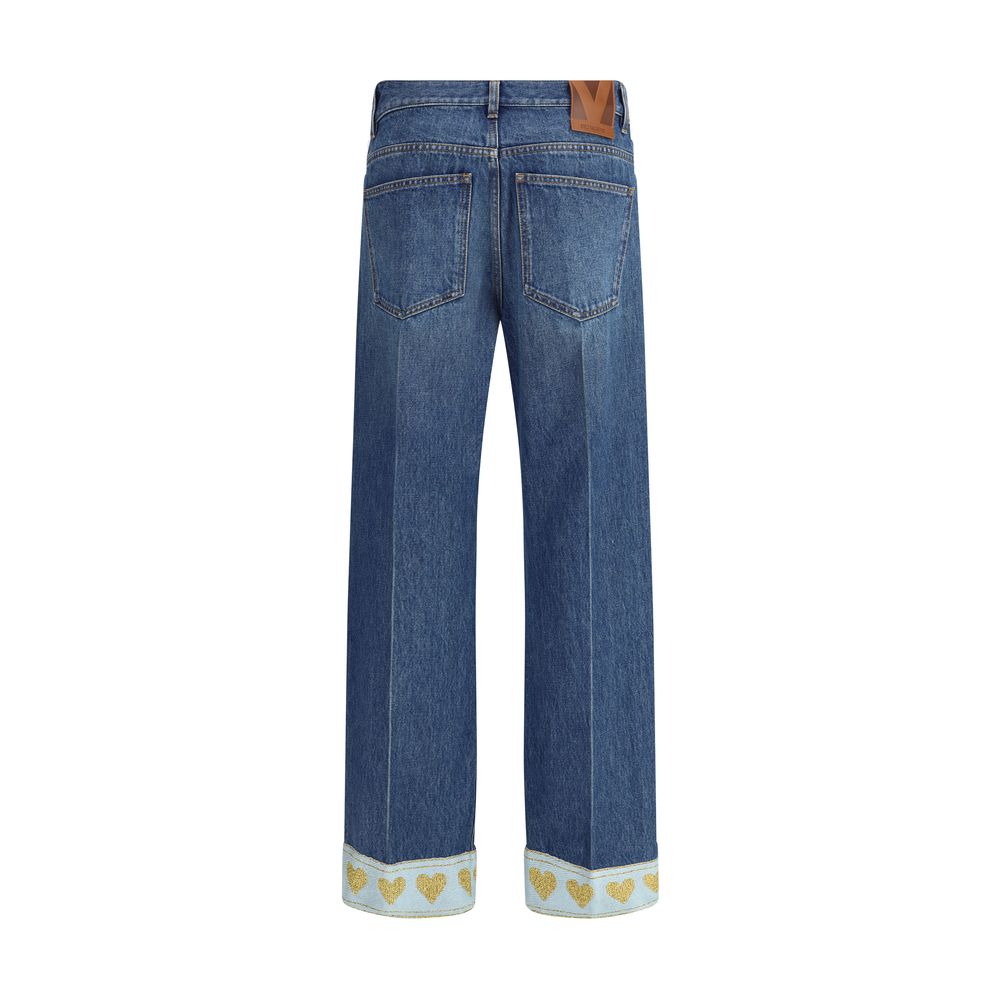 Blue Cotton Straight-Leg Jeans Pants Valentino