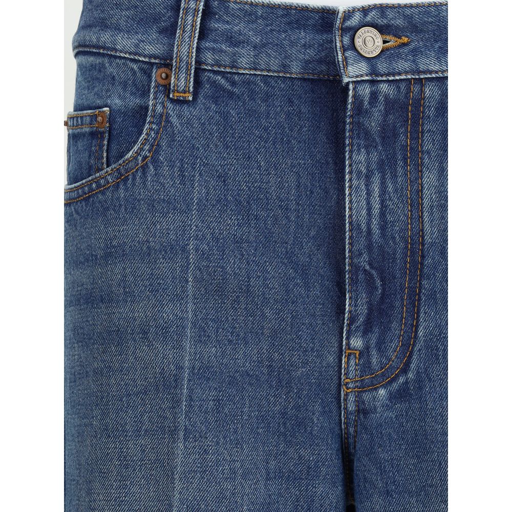 Blue Cotton Straight-Leg Jeans Pants Valentino