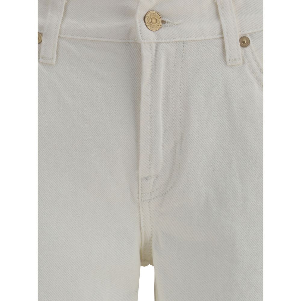 Cream Cotton Flared Jeans Pants 7FOR