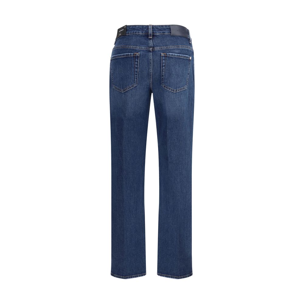 Blue Cotton Straight-Leg Jeans Pants 7FOR