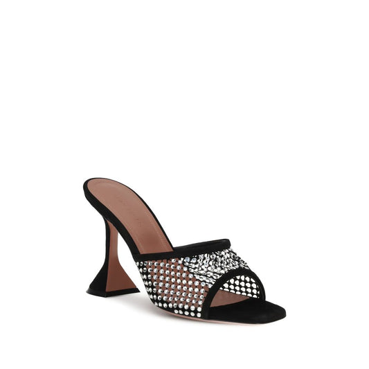 Black Goatskin Stiletto Heel Sandals Shoes Amina Muaddi