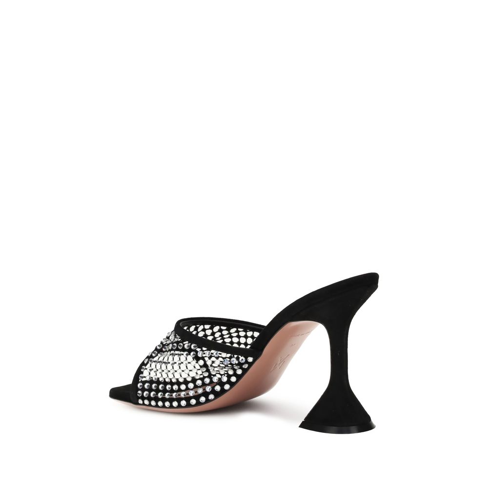 Black Goatskin Stiletto Heel Sandals Shoes Amina Muaddi