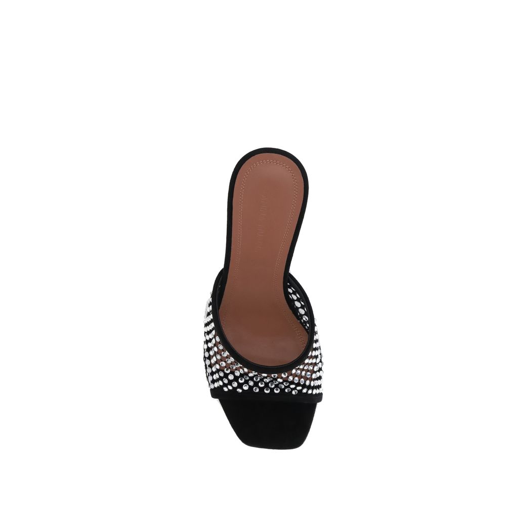 Black Goatskin Stiletto Heel Sandals Shoes Amina Muaddi
