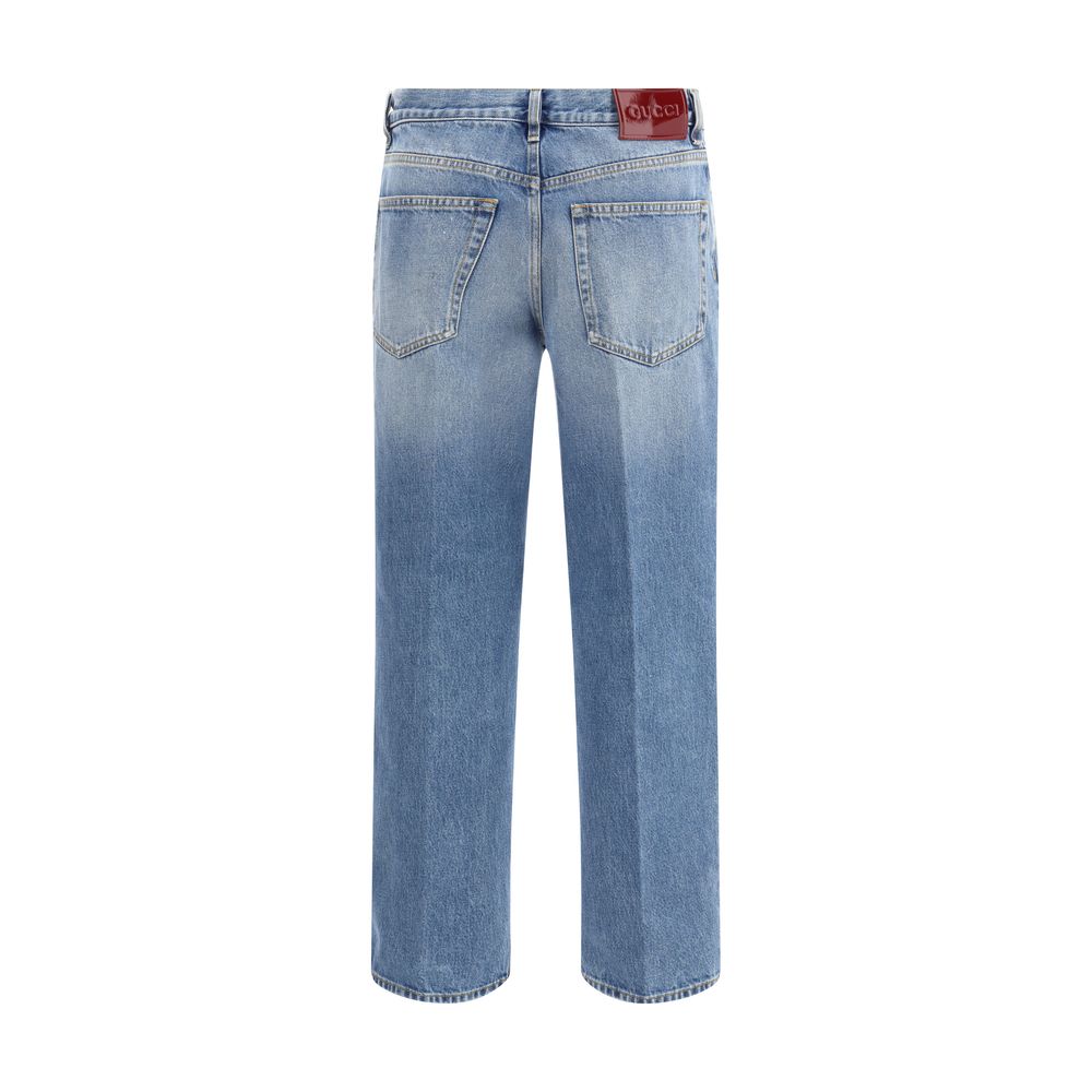 Light Blue Cotton Straight-Leg Jeans Pants Gucci