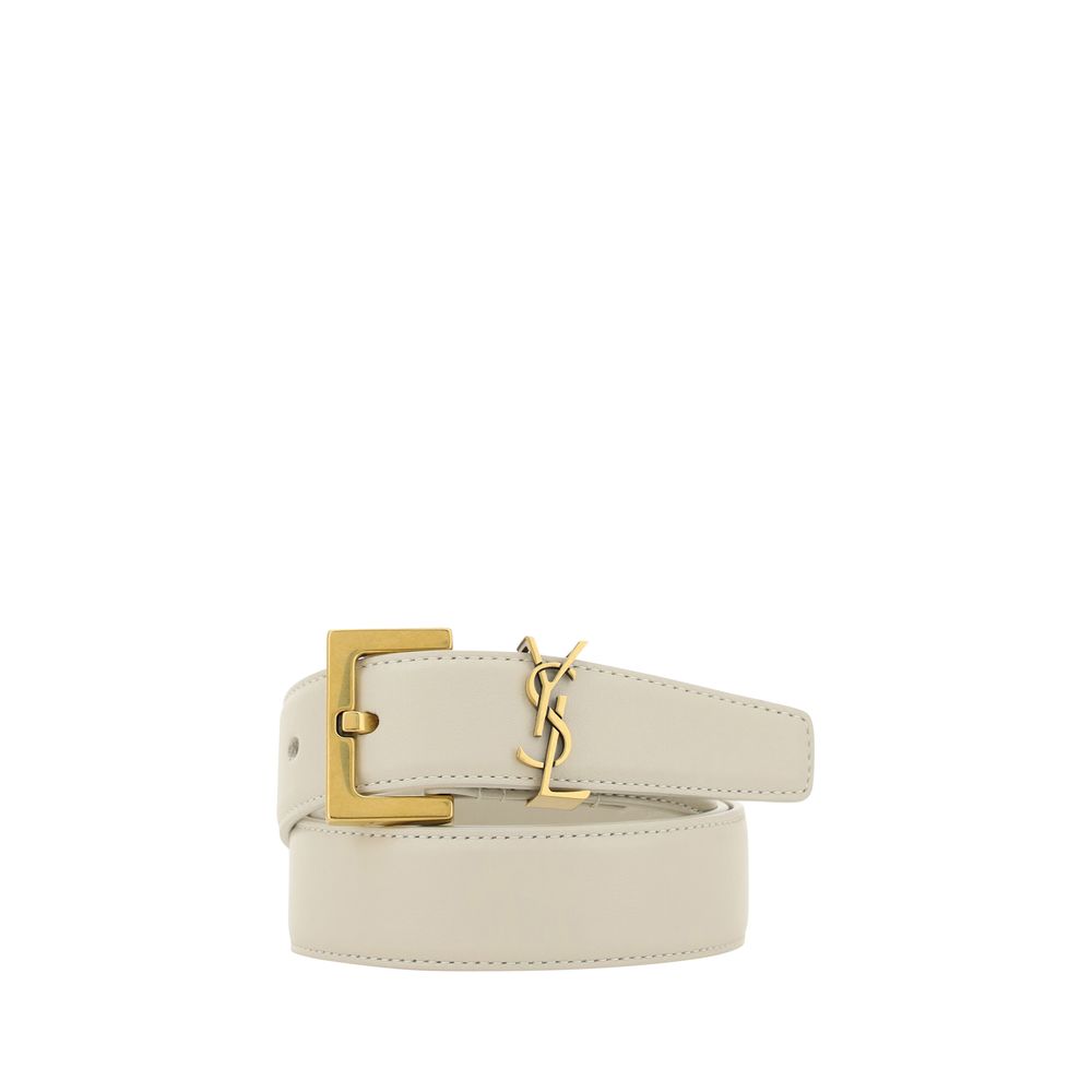 White Calf Leather Bos Taurus Regular Belt Belt Saint Laurent