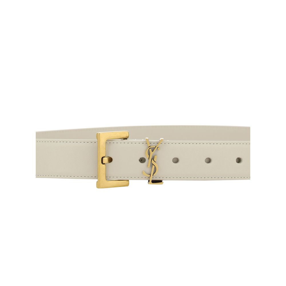 White Calf Leather Bos Taurus Regular Belt Belt Saint Laurent