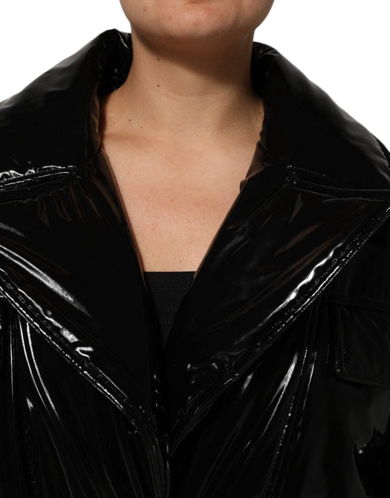 Polyester Black Quilted Puffer Coat Jacket Coats Dolce & Gabbana