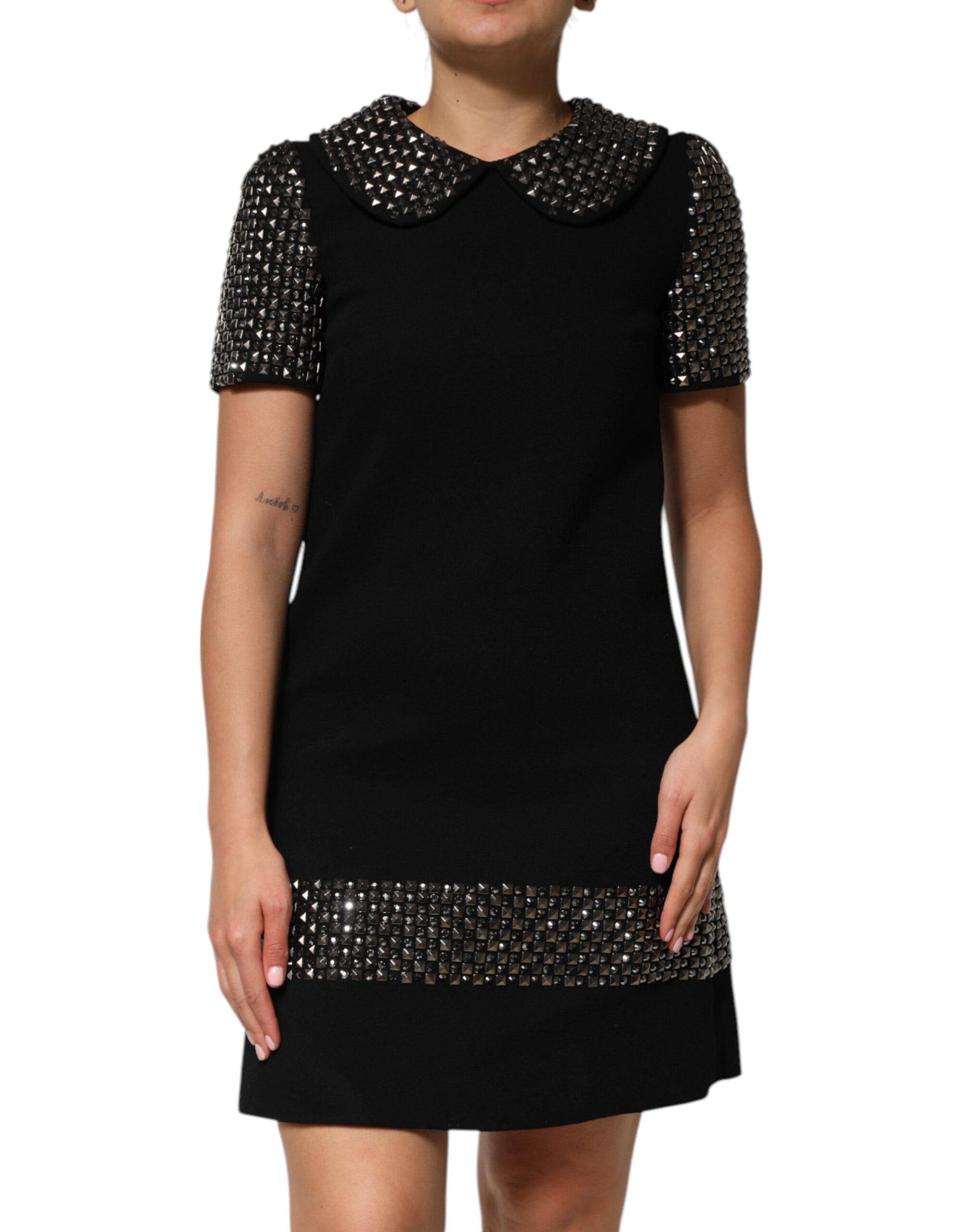 Black Crystal Embellished Collared Mini Dress Dress Dolce & Gabbana