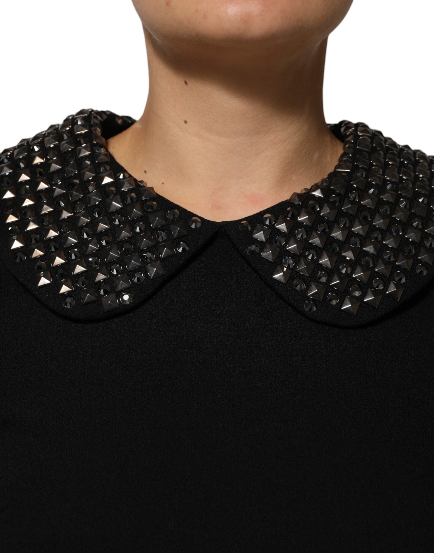 Black Crystal Embellished Collared Mini Dress Dress Dolce & Gabbana