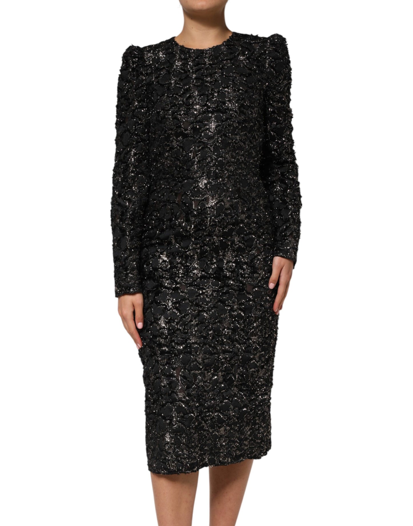 Black Sequin Bouclé Tweed Sheath Dress Dress Dolce & Gabbana
