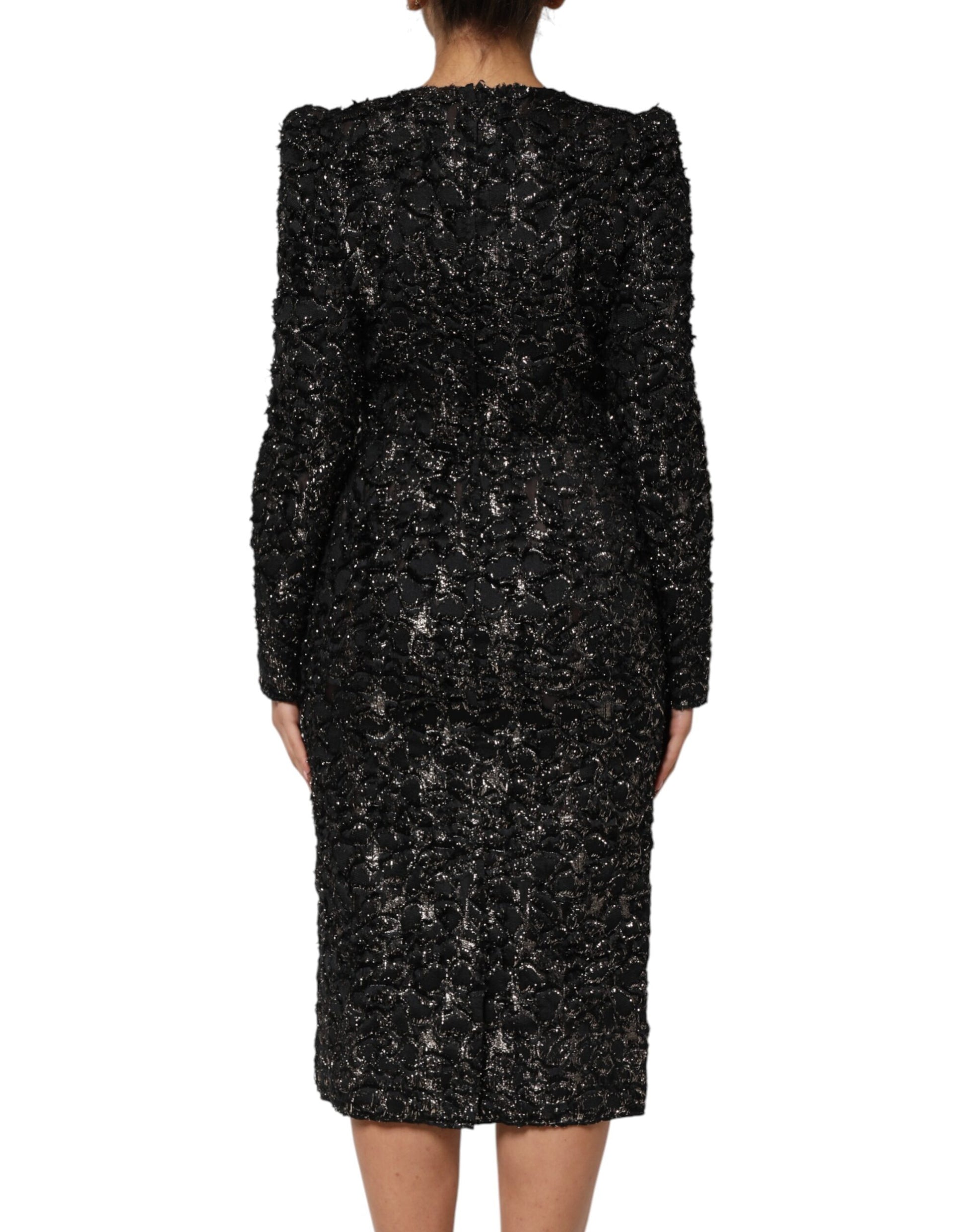 Black Sequin Bouclé Tweed Sheath Dress Dress Dolce & Gabbana