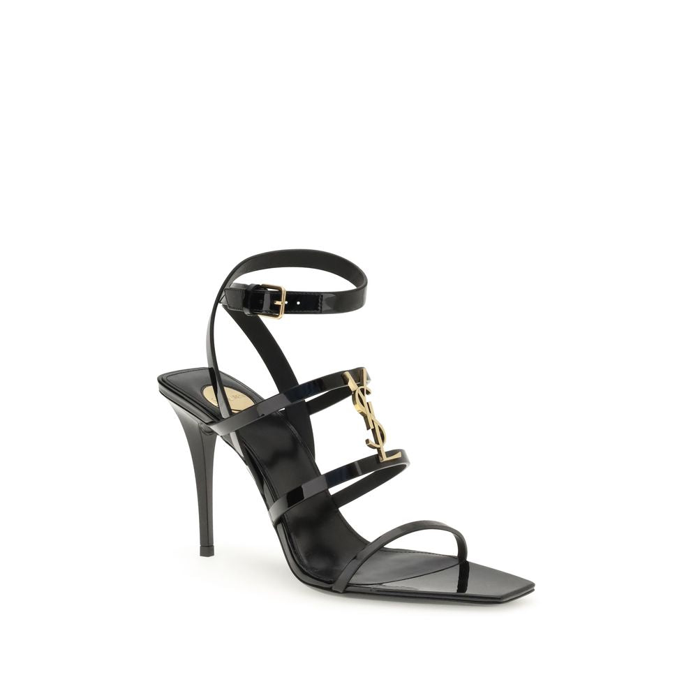Black Calf Leather Bos Taurus Stiletto Heel Sandals Shoes Saint Laurent