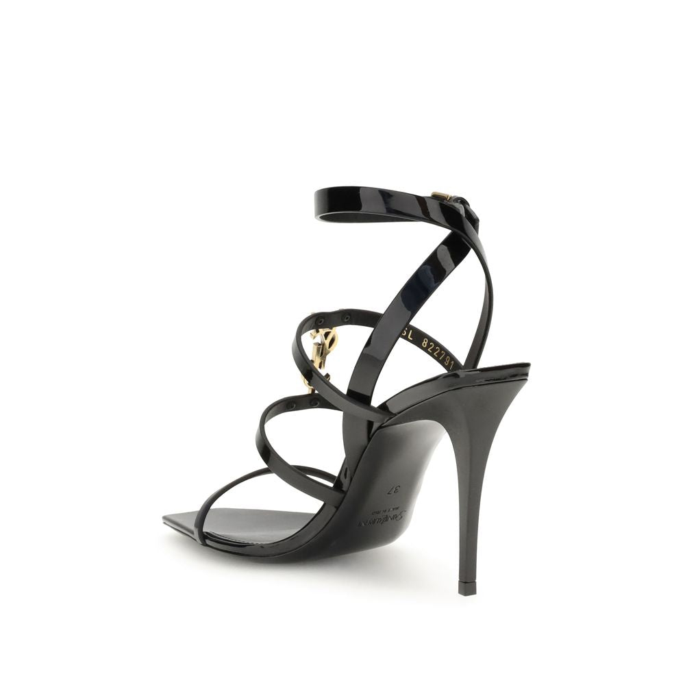 Black Calf Leather Bos Taurus Stiletto Heel Sandals Shoes Saint Laurent