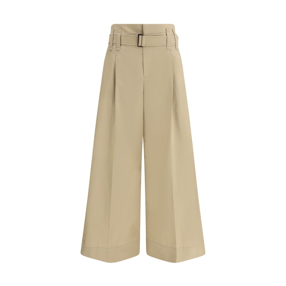 Beige Cotton Cropped Pants Scarve Brunello Cucinelli