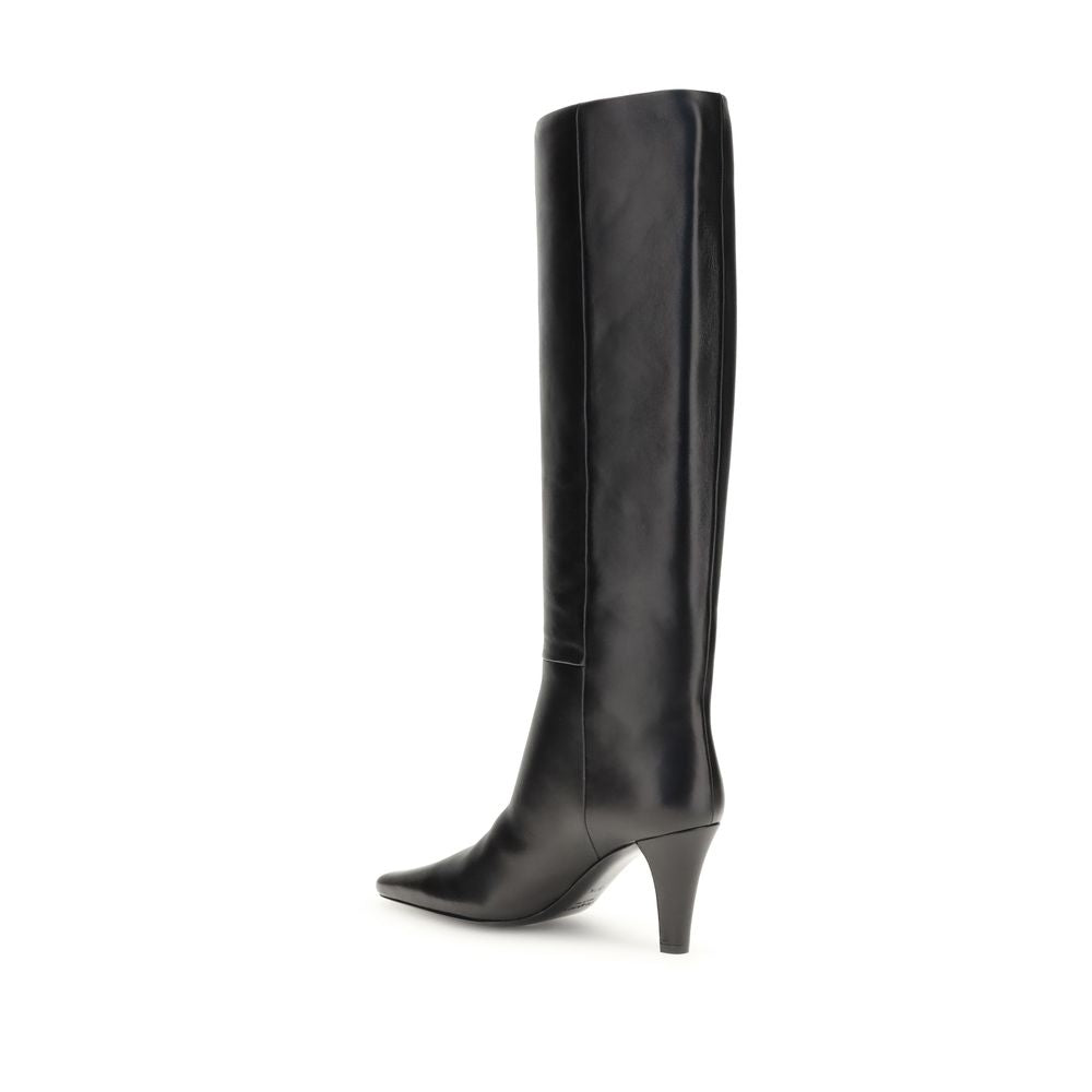 Black Leather High Heel Boots Shoes Saint Laurent