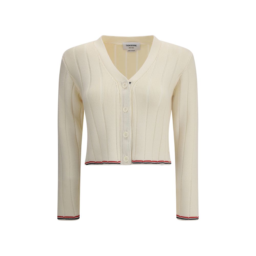 Cream Fleece Wool Cardigan Knitwear Thom Browne